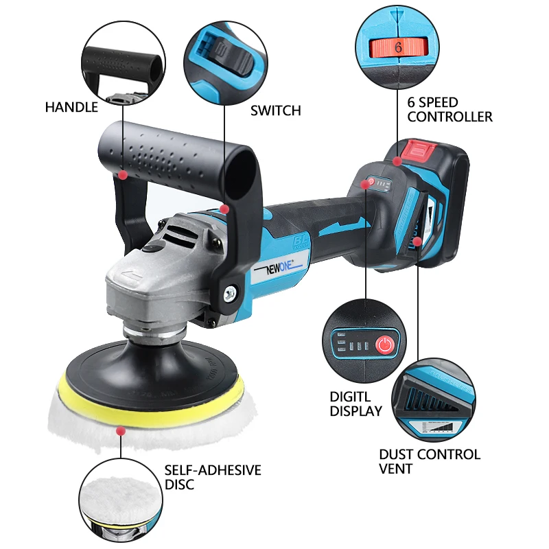 6 Speeds Adjustment Cordless Brushless Polisher M14 125mm Car Waxing Electric Polishing Machine For 18V Makita Battery