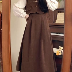 Advanced Atmosphere Temperament Age Reduction Gentle Dressing Retro Patchwork Mid Length Fake Two-piece Long Sleeved Slimming