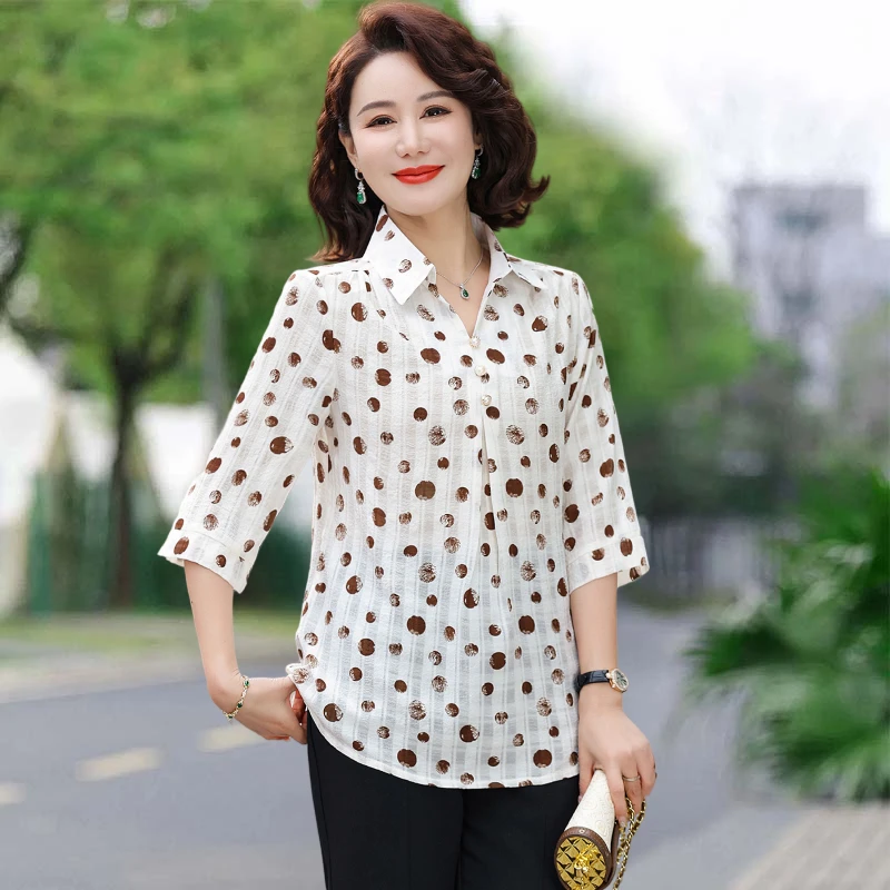 NUOVA camicia casual da lavoro da donna da ufficio alla moda coreana elegante primavera autunno manica lunga con stampa a pois camicetta da donna Blusas vestire