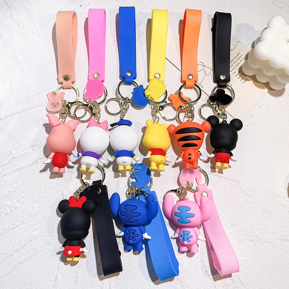 Disney Anime Stitch Mickey Mouse Keychains Cute Cartoon Boys Girls Keyring Kawaii Minnie Key Chain PVC Model Kid Toy Doll Gift