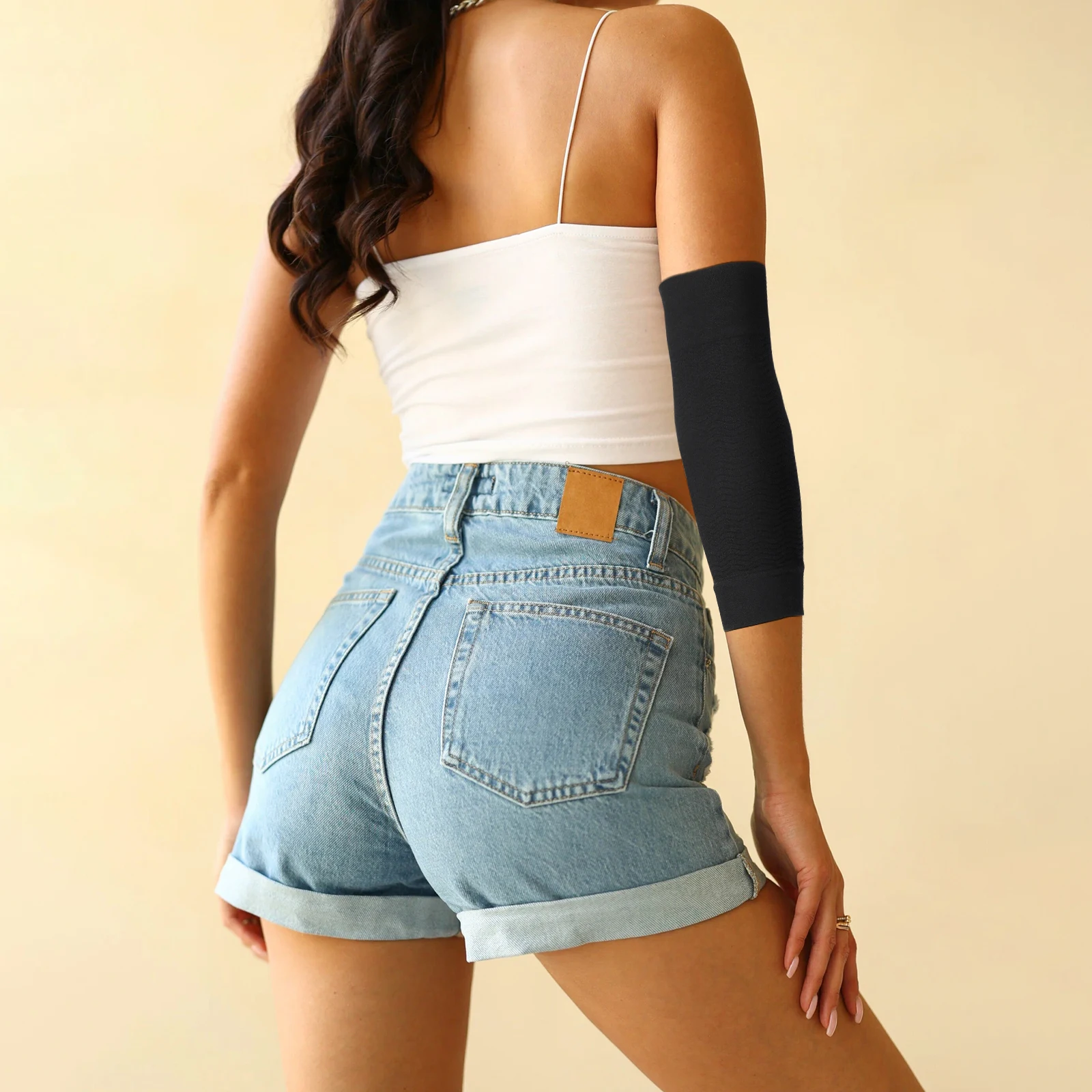 

1 Pair Black Elastic Compression Arm Sleeves Slimming Shaper For Upper Arms Support Fitness Workout Recovery Arm Sleeve Shaper