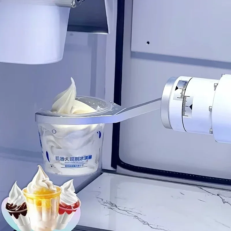 AI Robotic Arm Ice Cream Unmanned Vending System Robot Freshly Made Ice Cream Machine Milk Sundae Customized
