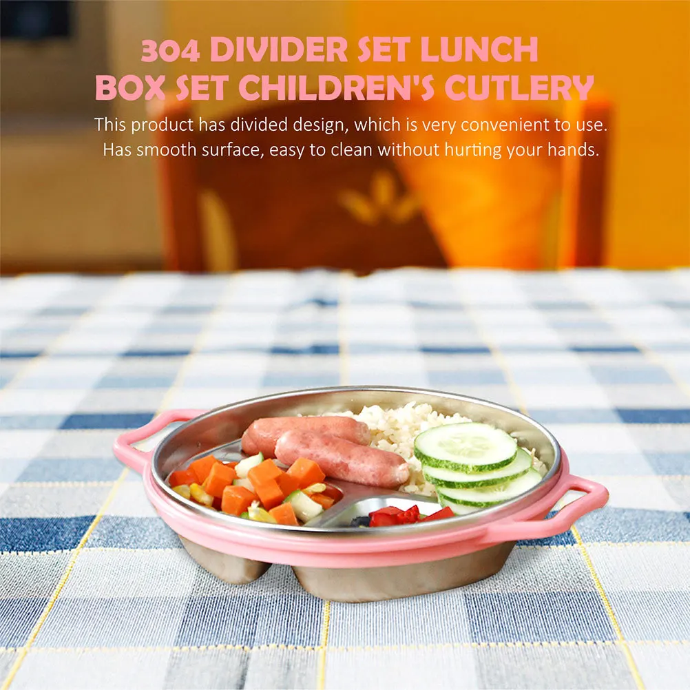 Plato de comida dividido de acero inoxidable, bandeja de cena de Material PP de alta calidad, plato de servicio de comida seguro para microondas para una comida saludable