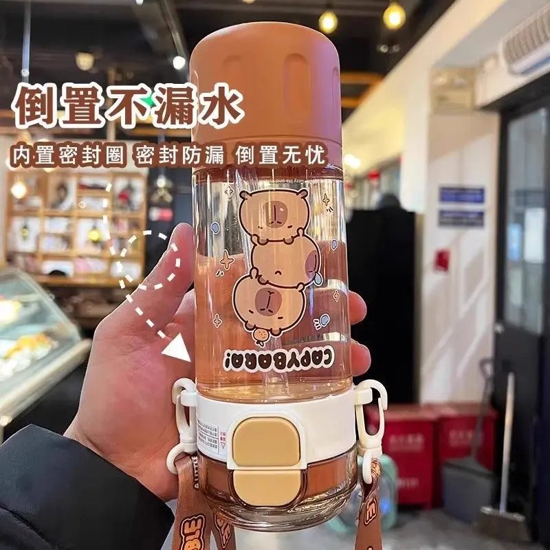 Capybara Transparent Straw Cup Capybara Cartoon Plastic Water Cup with Portable Handle for Wedding and Student Use kapibara bott - view 2