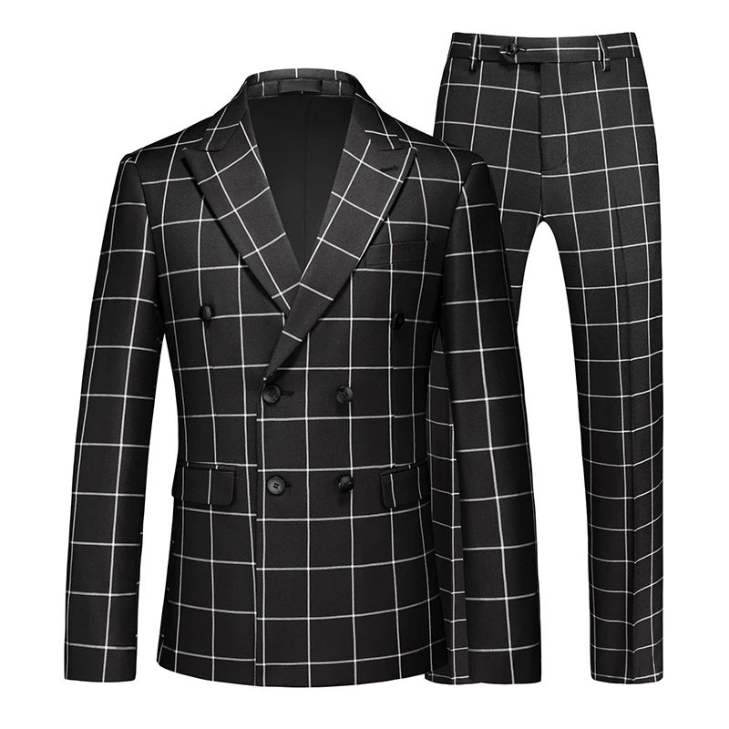 Vertical Stripe Men\'s Suit Two Piece, Double Breasted Slim Fit Dress Coat With Trousers, Wedding Party Blazer Jacket With Pants