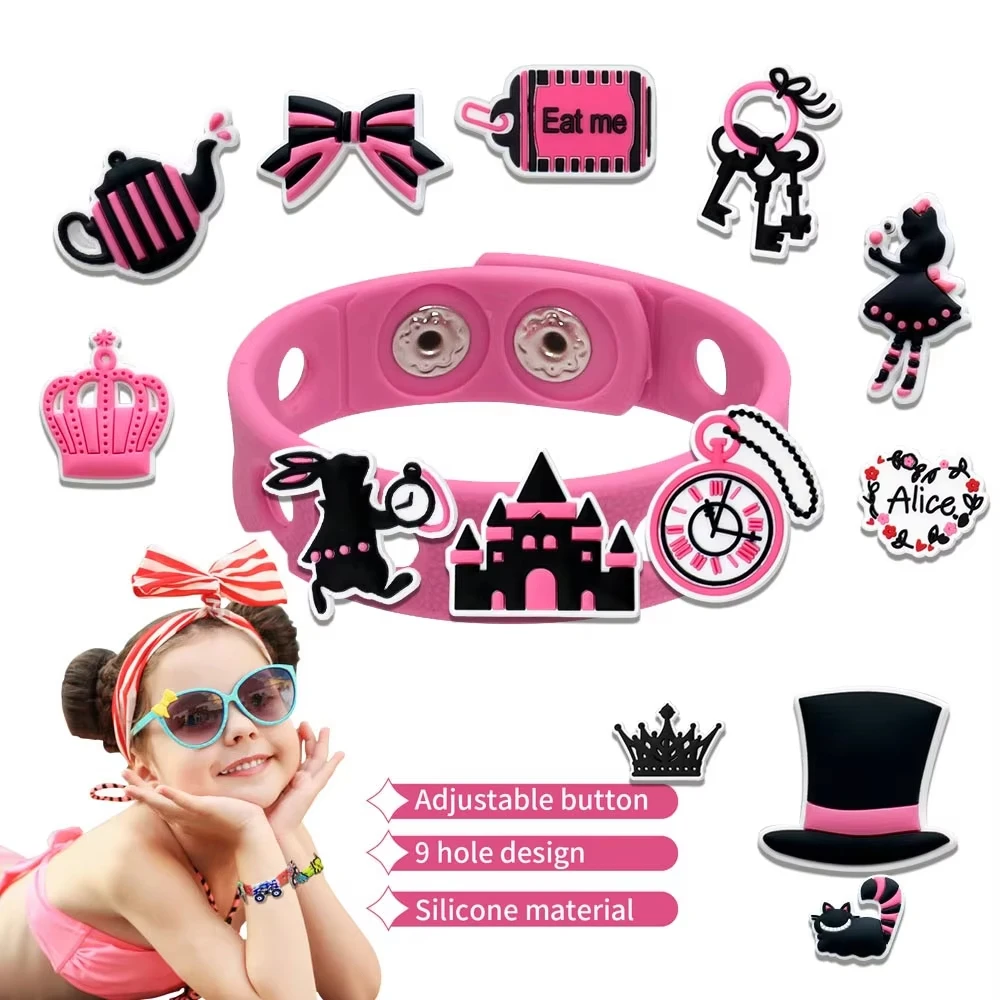 حار 15 قطعة ديزني أليس في بلاد العجائب السيد أرنب PVC إكسسوارات الأحذية مشبك حديقة الصنادل الأحذية السحر ل معصمه هدايا X-mas