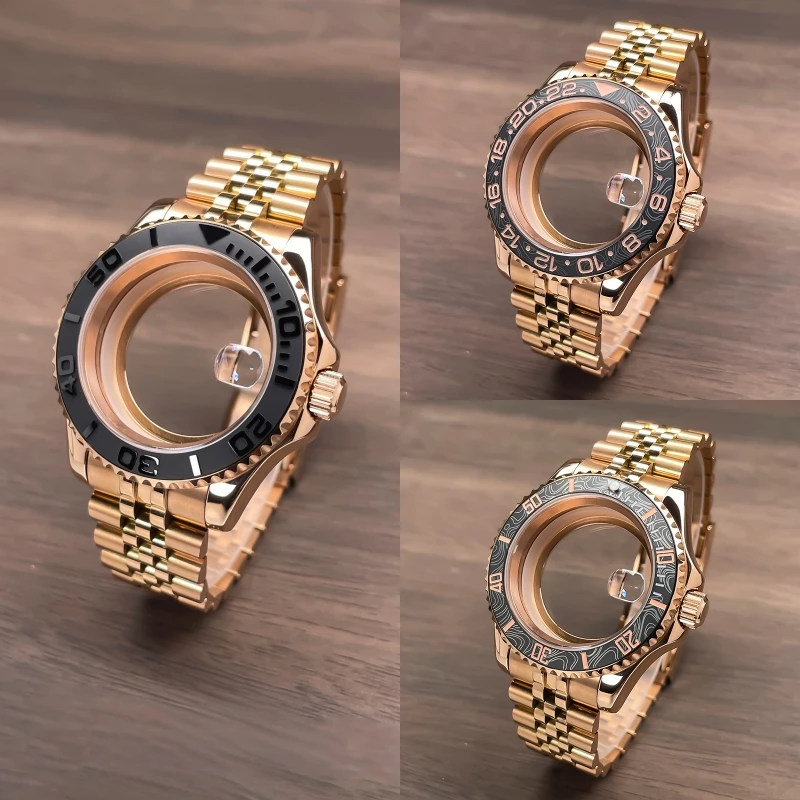 

NH35 Case 40mm Full Rose Gold YM Two-Way Rotating Bezel Steel Jubilee Strap Sapphire Glass NH35 NH36 NH34 Movement Watch Case