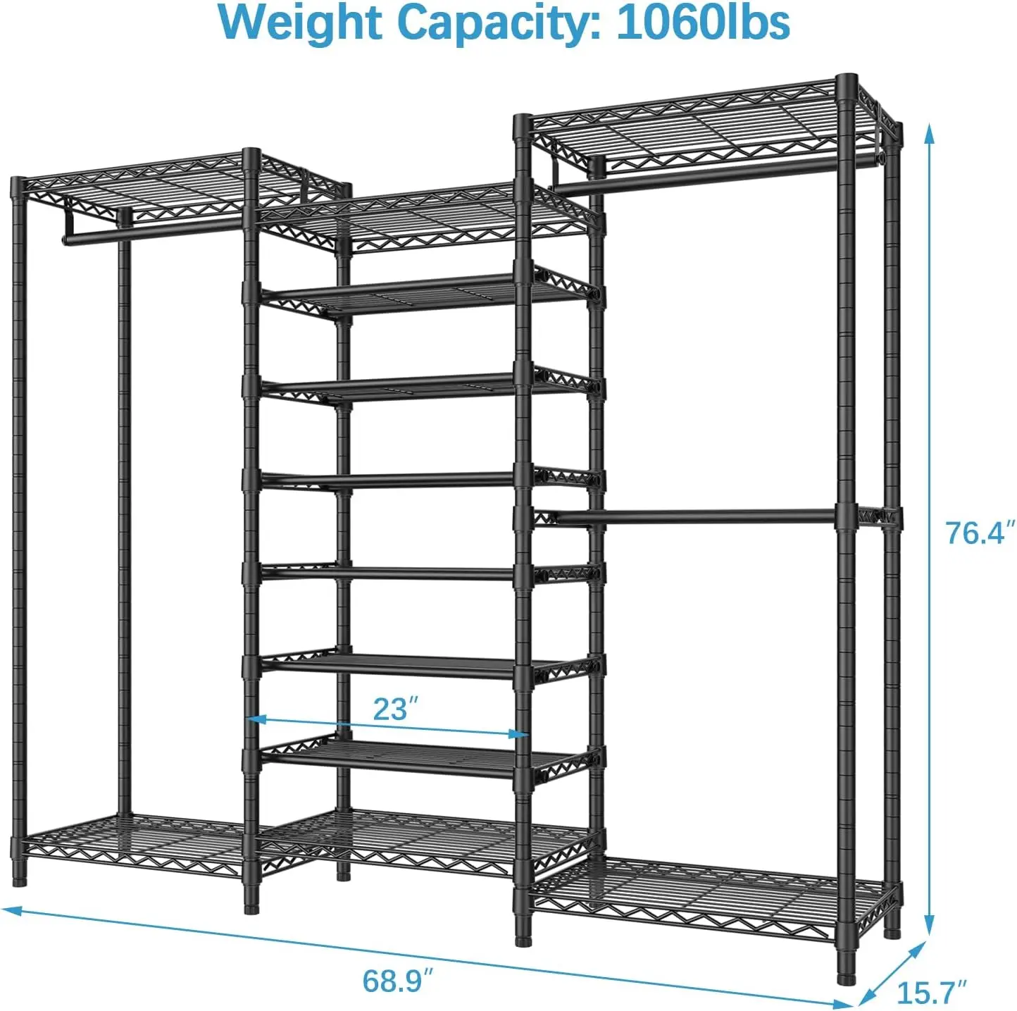 Heavy Duty Autoportante Roupas Rack, Organizador De Armazenamento De Armário, Roupeiro Grande com 6 Camadas Sapateira, Haste De Suspensão, S3