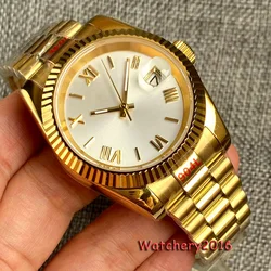 New Bliger Luxury36mm 39mm Luminous Yellow Gold Roman Numeral Dial Sapphire Glass NH35A Automatic Watch For Men