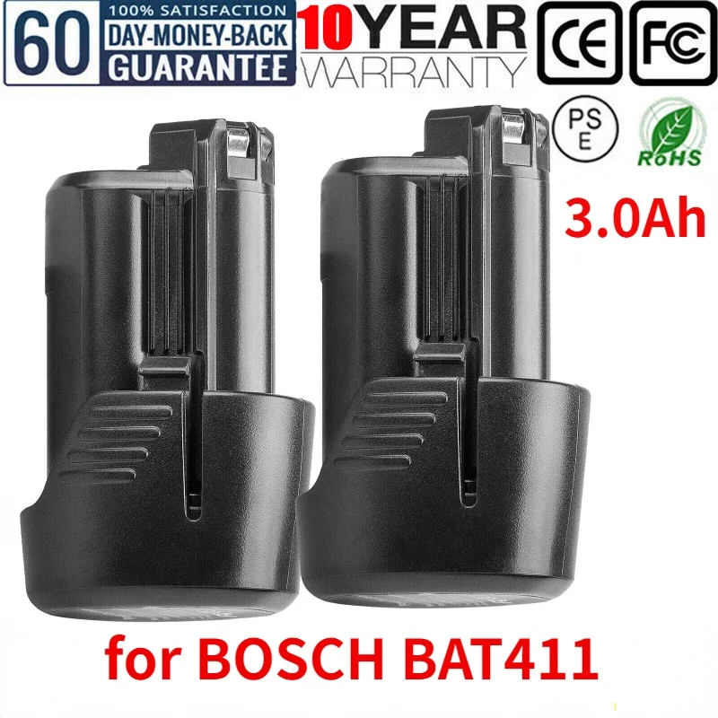 Rechargeable Battery Pack for BOSCH Cordless Electric Drill Screwdriver BAT411 BAT412 BAT412A 3.0Ah 10.8V 12V Li-ion Battery