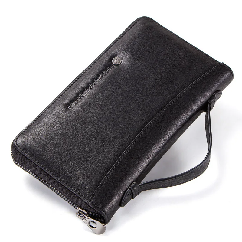Fashion Long Head Layer Cowhide Men Wallet Multi Functional Large Capacity Zipper Universal Genuine Leather Business Men Wallets