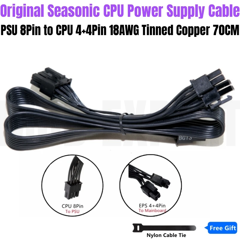 

Original Seasonic PSU 8Pin to 4+4Pin EPS 12V CPU Power Cable for PRIME Ultra 1000/850/750/650/550 Platinum Modular 18AWG 70CM