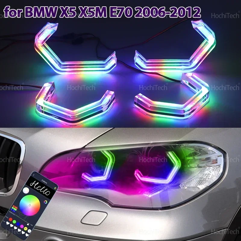 

M4 style LED Angel Eyes Kit Ring flashing RGB APP control Headlight Lamps with turn signal For BMW X5 X5M E70 2007-2013