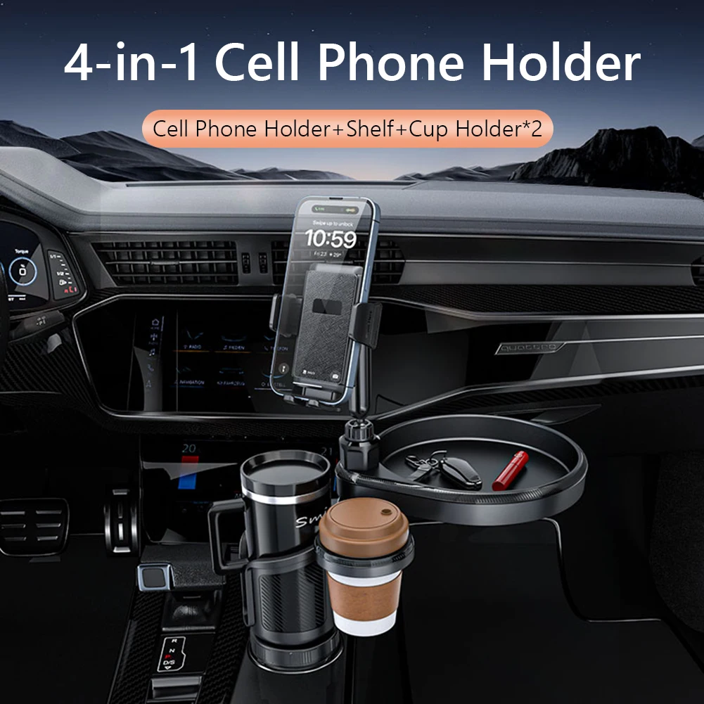 4-in-1 Car Tablet Stand Cup Holder Expander Multifunctional Car Seat Cup Holder Snack Tray Drink Holder 360° Rotation Cup Holder