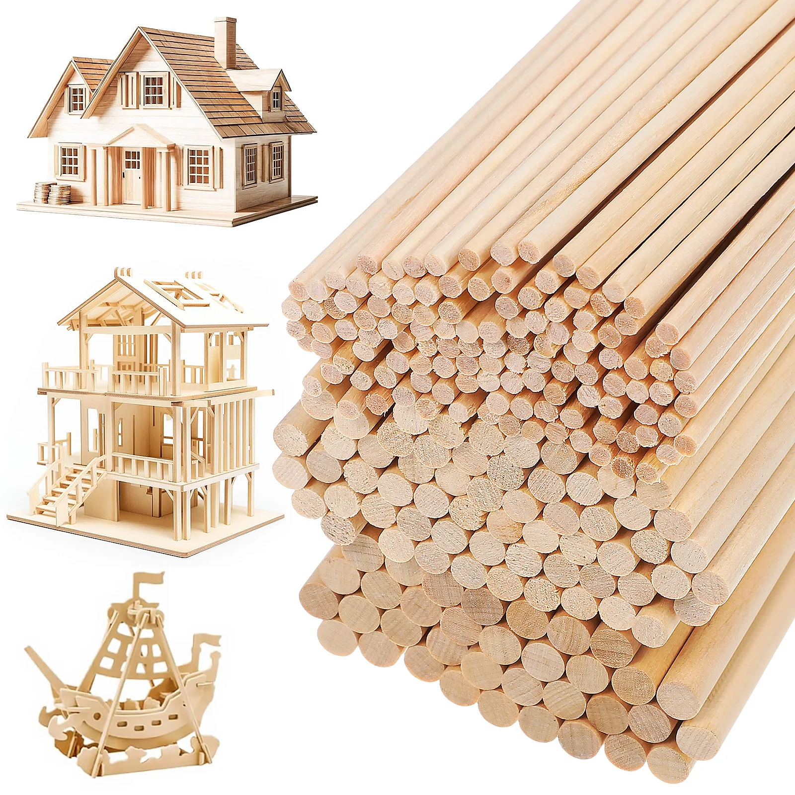 

215Pcs Round Wooden Dowels Wood Craft Sticks Wood Sticks for Crafts DIY Projects Twigs for Crafts Wooden Stick Decor