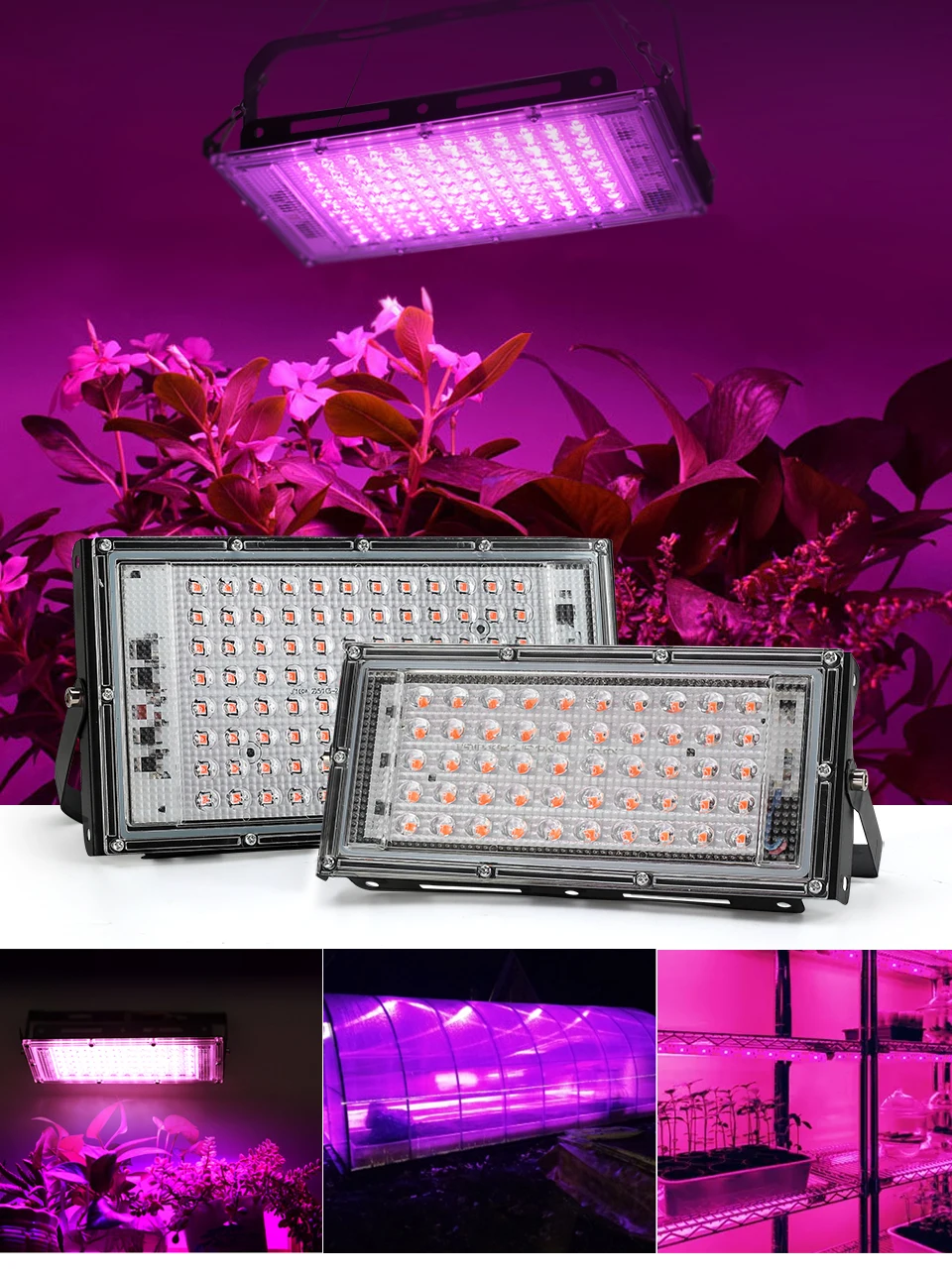 Lampe horticole de croissance LED 50W, AC 220V, 2 pièces/lot, gamme complète, pour culture intérieure de plantes, fleurs, SMD 2835