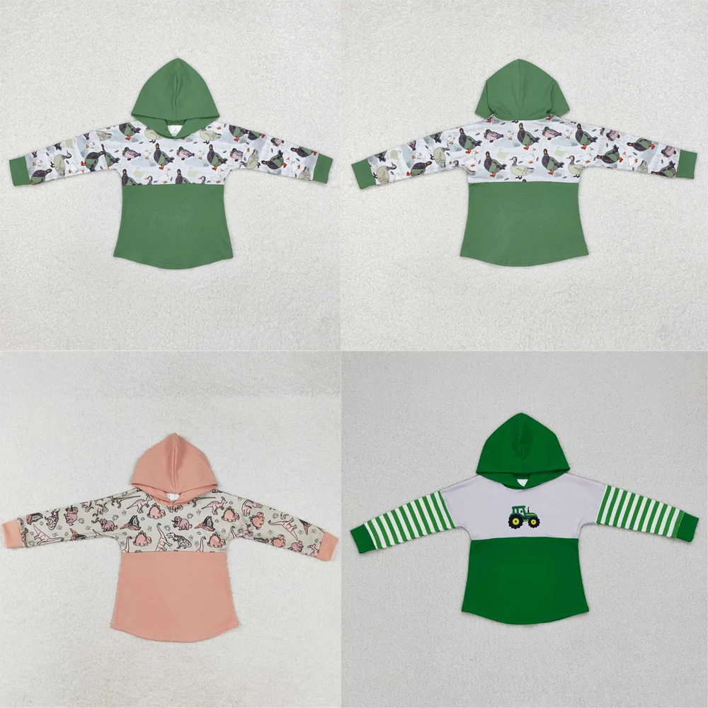 

wholesale hot sale kids children clothing western boutique Baby Boys Duck Green Hooded Long Sleeve Tops