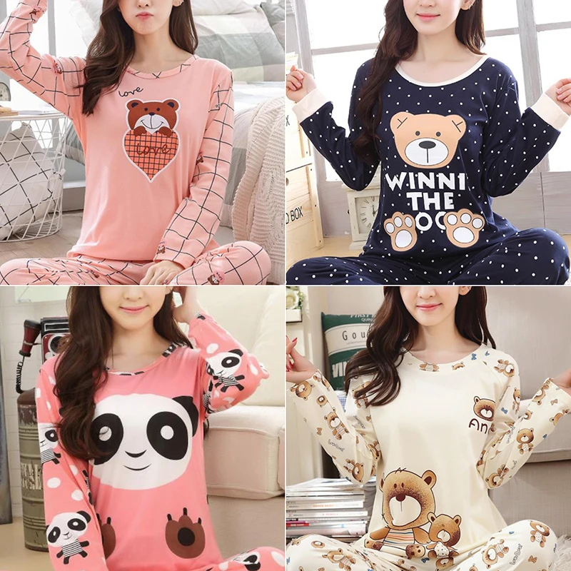 Long-Sleeved Pyjamas 2024 New Ladies Cartoon Cute Peach Heart Long-Sleeved Trousers Homewear Clothing Can Be Worn Outside