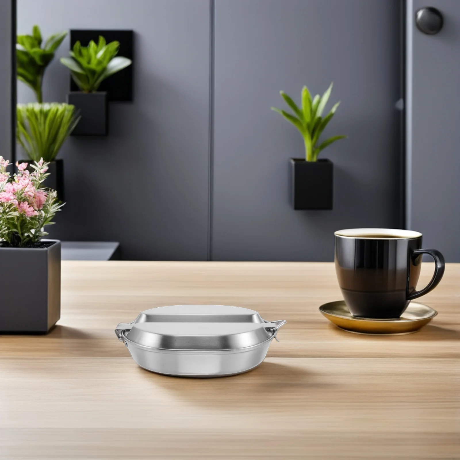 

Stainless Steel Lunch Box 8.65x6.56 Leakproof Camping Lunch Container Portable Handle Reusable Metal Bento Box Outdoor Hiking