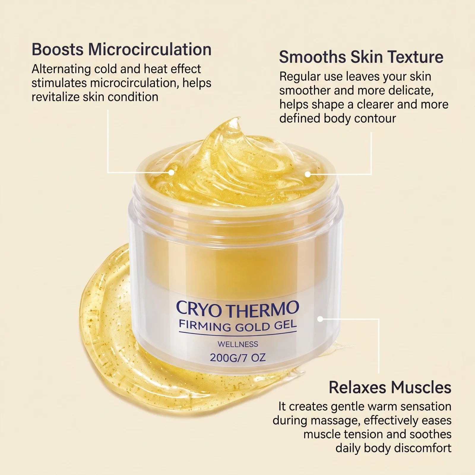Cryo Thermo Straffendes Gold-Massagegel Hautstraffendes Lifting- und Feuchtigkeitsgel mit Aloe Vera Nano Golden Körperpflege Entgiftungsgel 200g – Detail 7