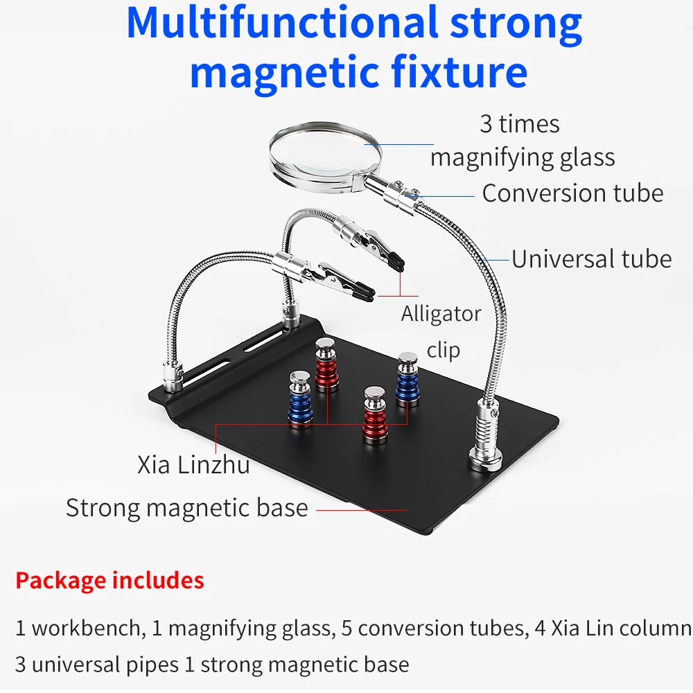 LUXIANZI ที่สามเครื่องมือฐานแม่เหล็กบอร์ด PCB Fixing คลิปโลหะ4สีแดง/สีฟ้าหนีบคอลัมน์สำหรับเชื่อมซ่อมเครื่องมือ