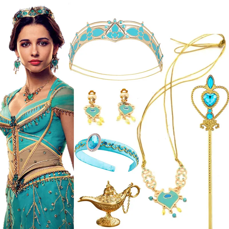 Aladdin and the Genie Magic Lamp Mid Eastern Royal Jewelry Set Arabian Vintage Role Play Princess Jasmine Crown Headband Cosplay