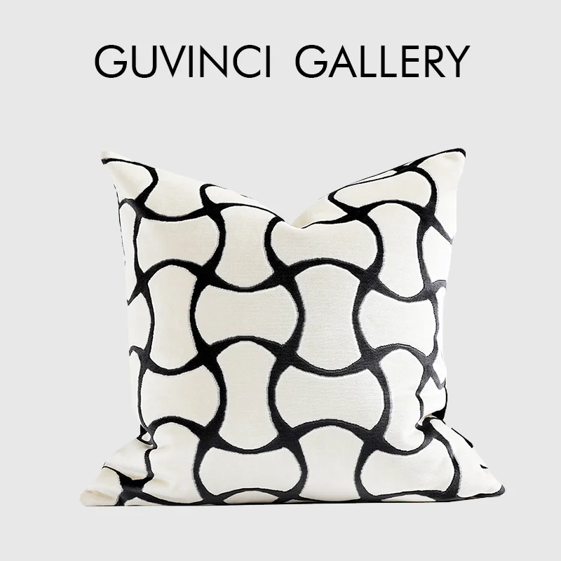 GUVINCI Modern Abstract Lines Cut Velvet Cushion Covers Black And White   Geometry Sofa Pillow Case Wabi Sabi Style Home Decor