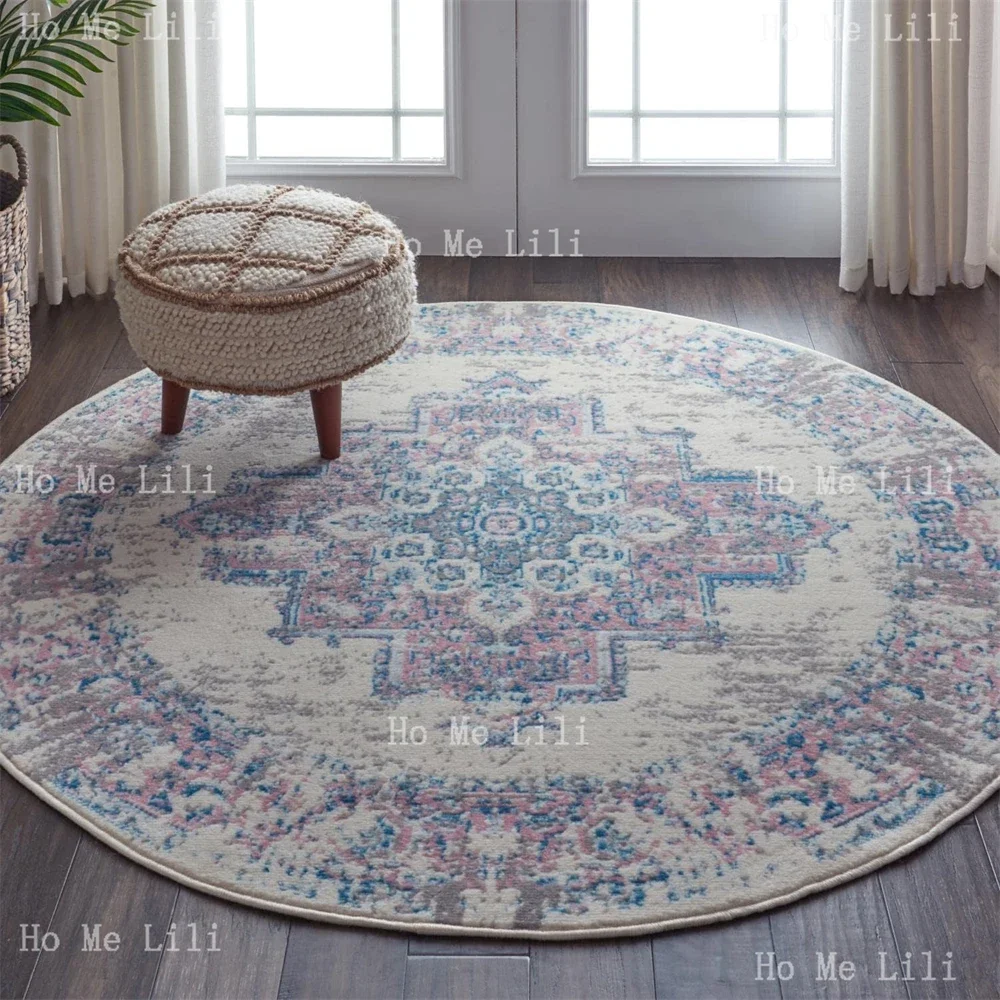 Persian Center Medallion Ivory Pink Round Area Rug Flannel Carpet For Livingroom Bedroom Decorative