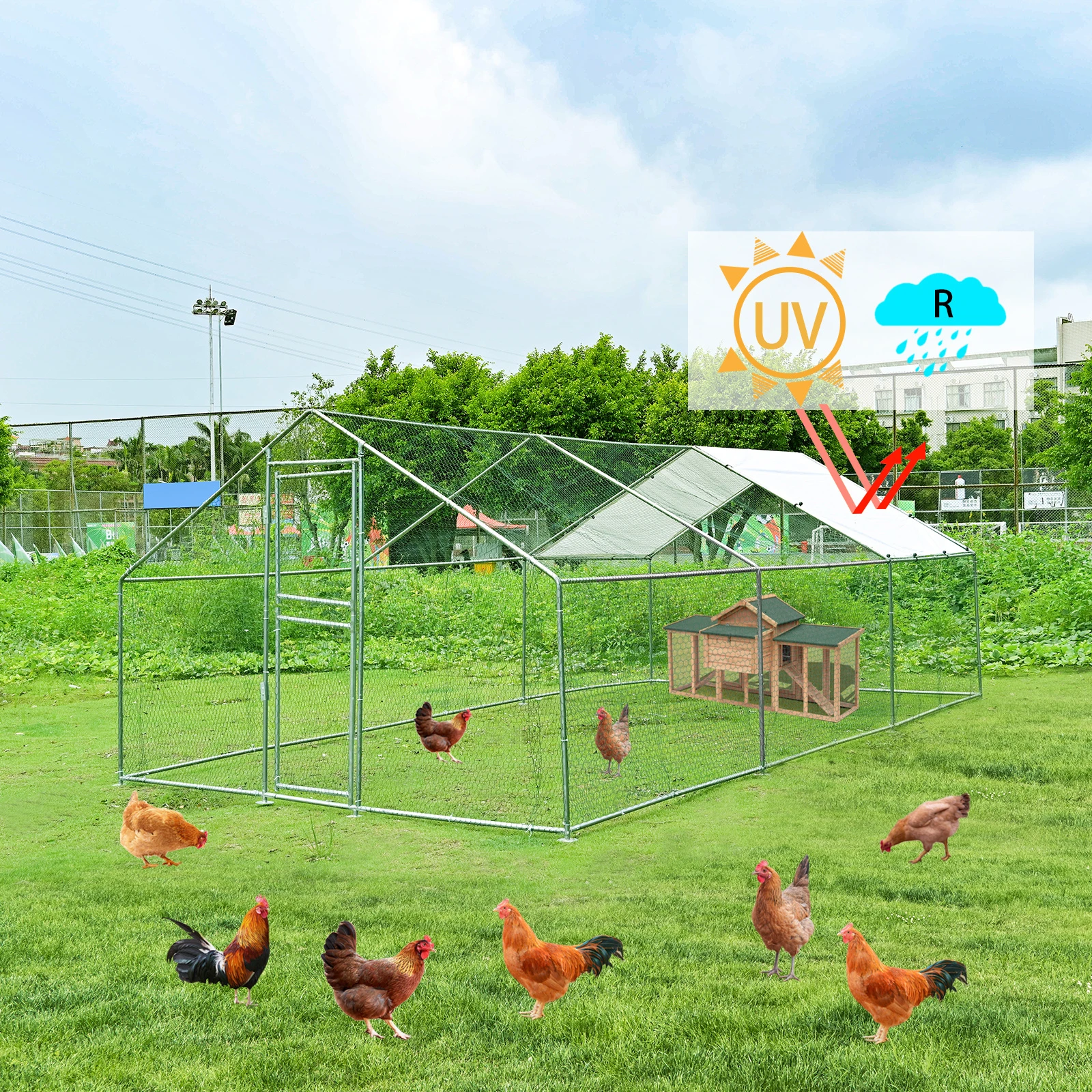 Large Metal Chicken Coop Run 6Mx3M Heavy Duty Poultry Cage Outdoor Animal Enclosure Wire Mesh Sturdy Garden Farm Fence for Hens Ducks Rabbits