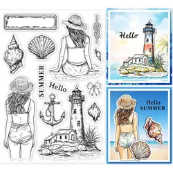 1 szt. Nadmorska kobieta przezroczysty znaczek latarnia morska na plaży dla DIY Scrapbooking Album fotograficzny dekoracyjne karty dokonywanie dekoracji wnętrz