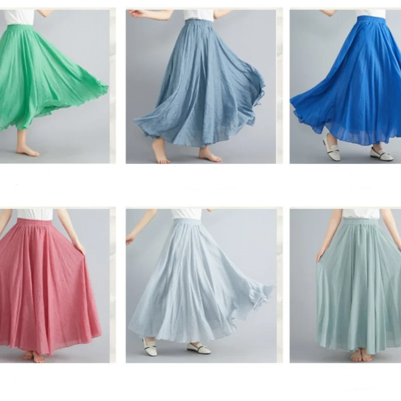 

Женская элегантная льняная длинная юбка с высокой талией, новинка лета 2025 года, 31 цвет, разноцветная дополнительная женская повседневная юбка с эластичной резинкой на талии