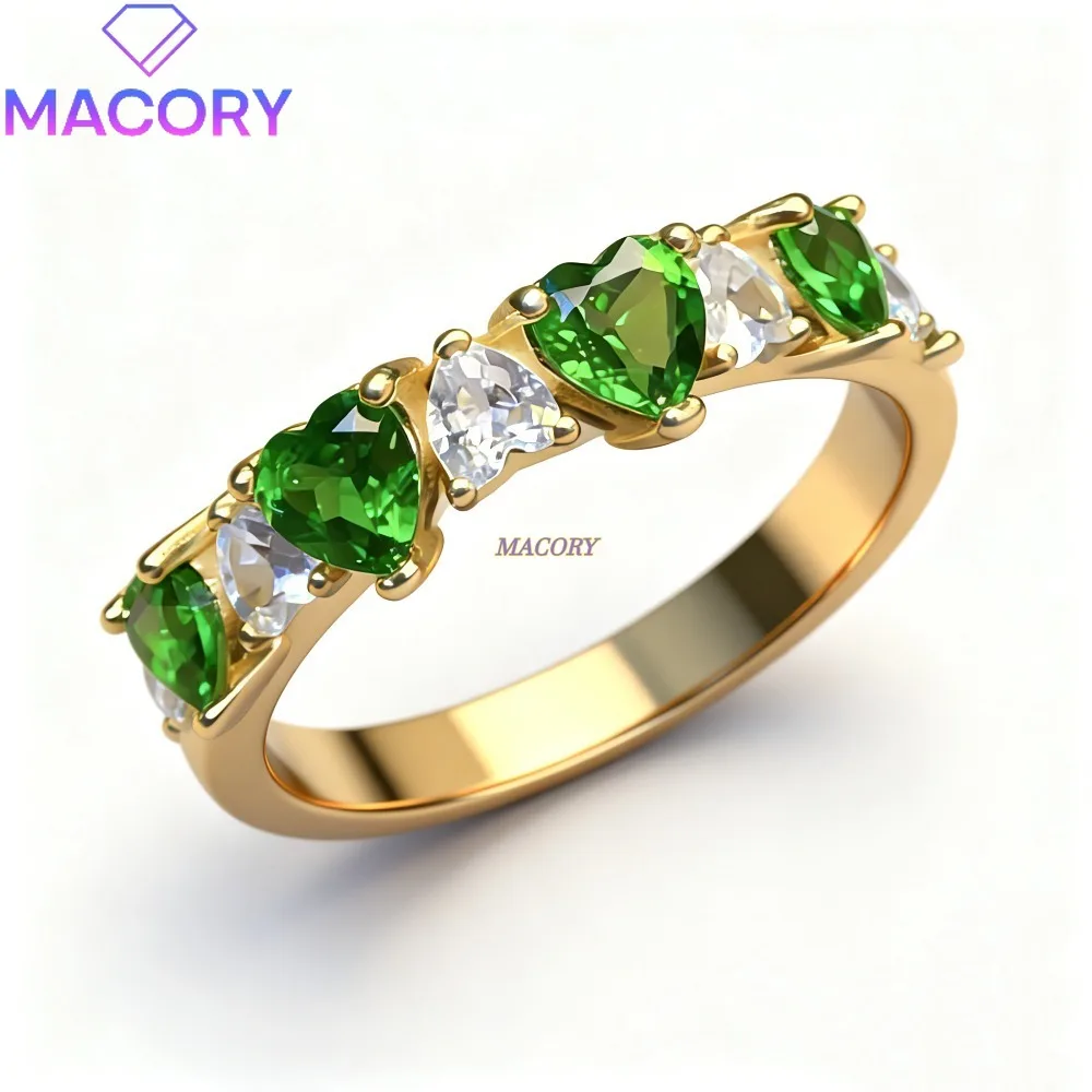 Natural diopside ring made of 925 sterling silver paired with clear crystal a beautiful colored engagement and wedding ring