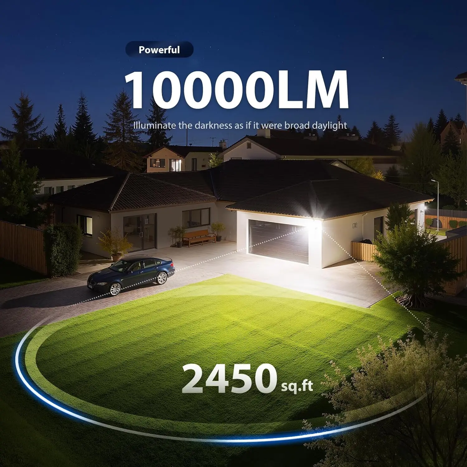 Luzes de inundação externas com sensor de movimento LED 90W 10000LM, iluminação de segurança de 4 cabeças do anoitecer ao amanhecer, IP66 à prova d'água preta