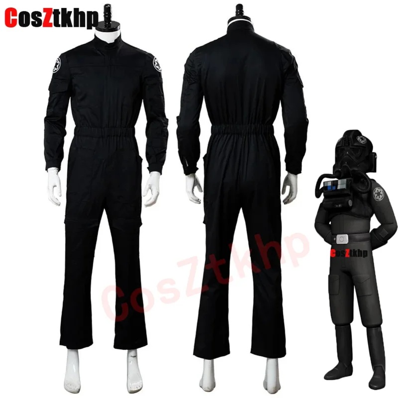 Star Cosplay Wars Imperial Tie Fighter Pilot Cosplay Costume Adult Black Flightsuit Uniform Jumpsuit  Halloween Carnival Costume