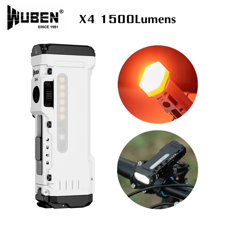 

WUBEN X4 EDC Rechargeable Flashlight 1500Lumens Waterproof Multi Functional White RGB Light Portable Torch With 3400mAh Battery