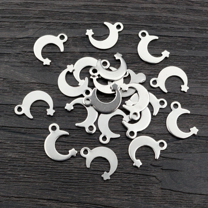 30pcs 10x9mm No Fade Moon Star Charms 316 Stainless Steel Bracelet Necklace Pendant Charms DIY Jewelry Making Findings