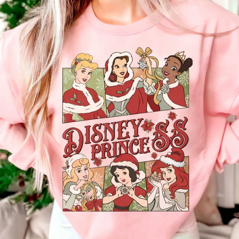 

Рождественский зимний свитер принцессы Диснея с круглым вырезом для мальчиков и девочек, семейный наряд для родителей и детей, толстовка большого размера для мужчин и женщин с длинным рукавом