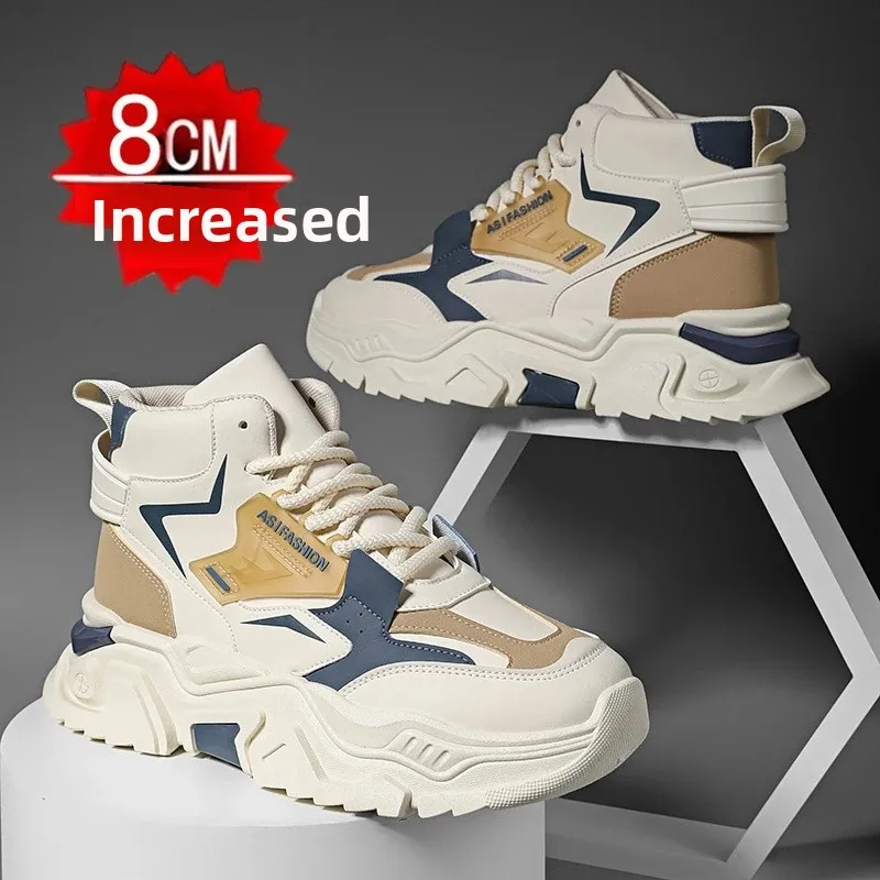 Men's High Top Dad Shoes with Thick Sole And Hidden Height 12cm Increase 10 Casual Sports Shoes for Adults Summer Synthetic