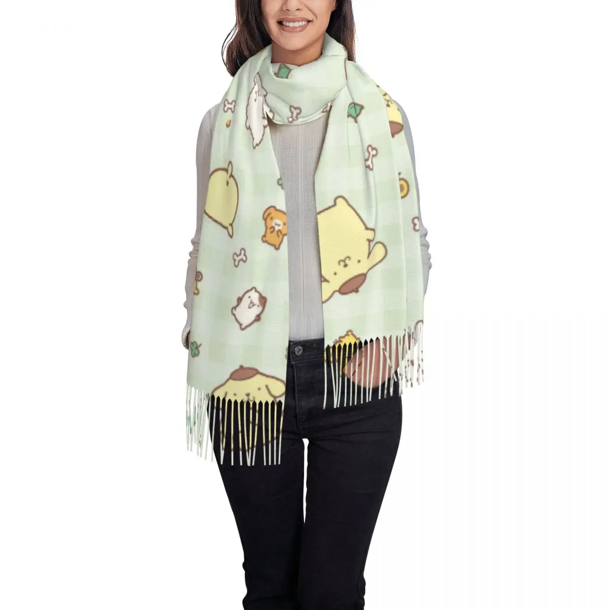 Womens Sanrio Pompompurin Accessories Cashmere Scarf Large Pashmina Shawls and Wraps Scarves for Evening Dress