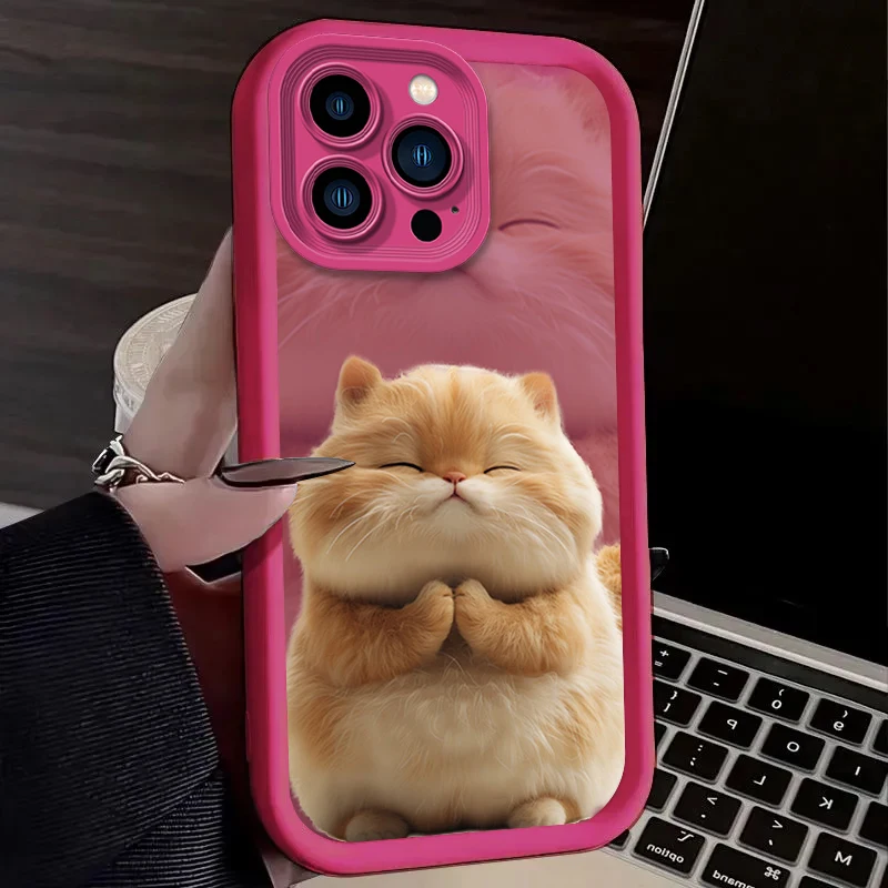 لطيف مضحك الدهون القط قضية الهاتف آيفون 16 16E 15 14 13 12 11 برو ماكس X XS X S ماكس XR SE 2020 SE4 7 8 للصدمات الغطاء الخلفي
