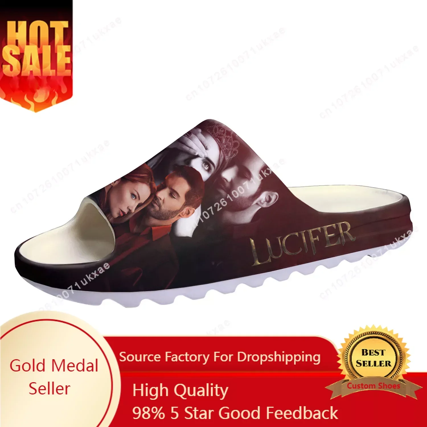 

Lucifer Soft Sole Sllipers Home Clogs Tom Ellis Step On Water Shoes Mens Womens Teenager Step in Customized Sandals