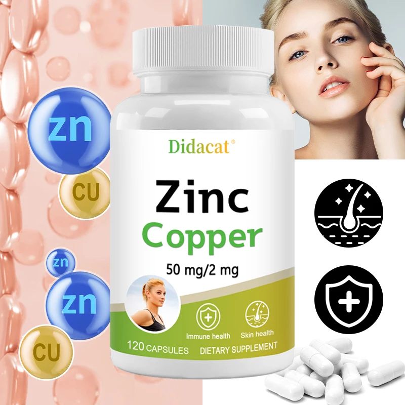 

Zinc + Copper Capsules Support Healthy Skin, Prostate and Immune Function, Dietary Supplement 120 Capsules