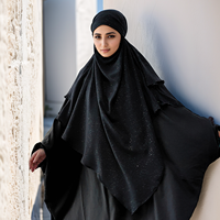 New irregularity Design Glitter Women Muslim Prayer Hijab Lightweight Polyester Chador Solid Overhead 2 Layers Flowy Lady Khimar