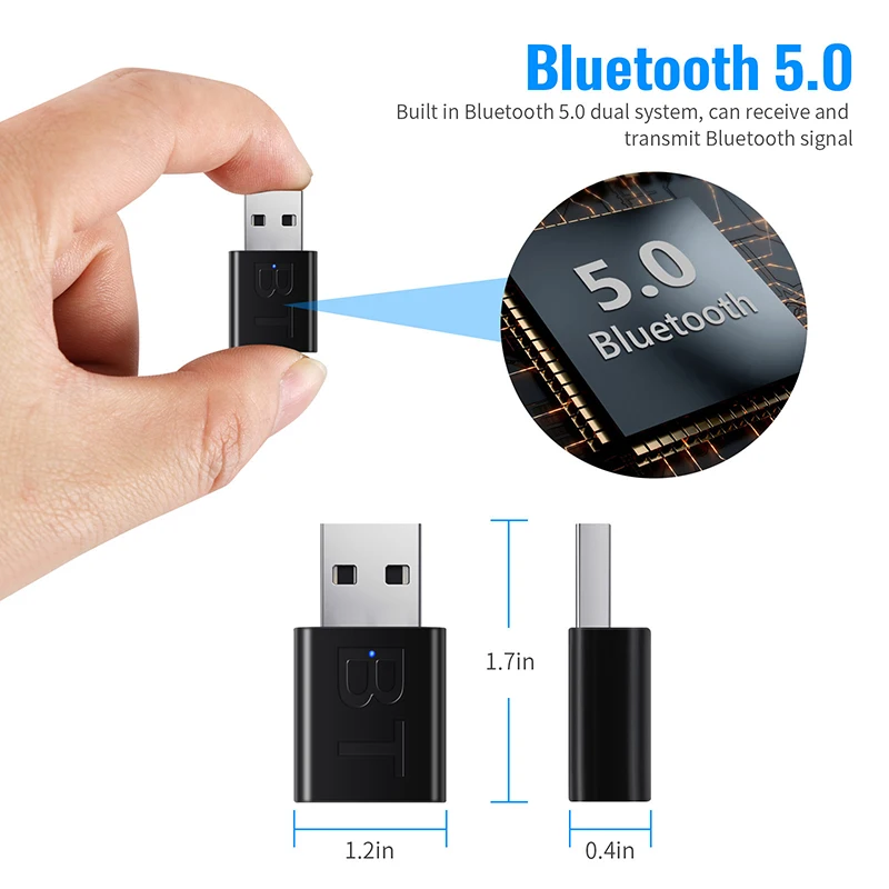 ตัวรับสัญญาณบลูทูธ USB รถบลูทูธ 5.0 อะแดปเตอร์เสียงทีวีคอมพิวเตอร์ไร้สาย Bluetooth Converter Plug And Play