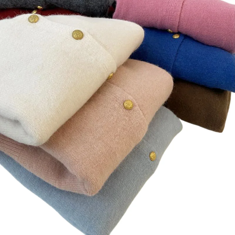 

Elegant Gold Button Knitwear Sweater Women Autumn 2024 Soft Loose Versatile Long Sleeved Korean Candy Colored O-neck Top