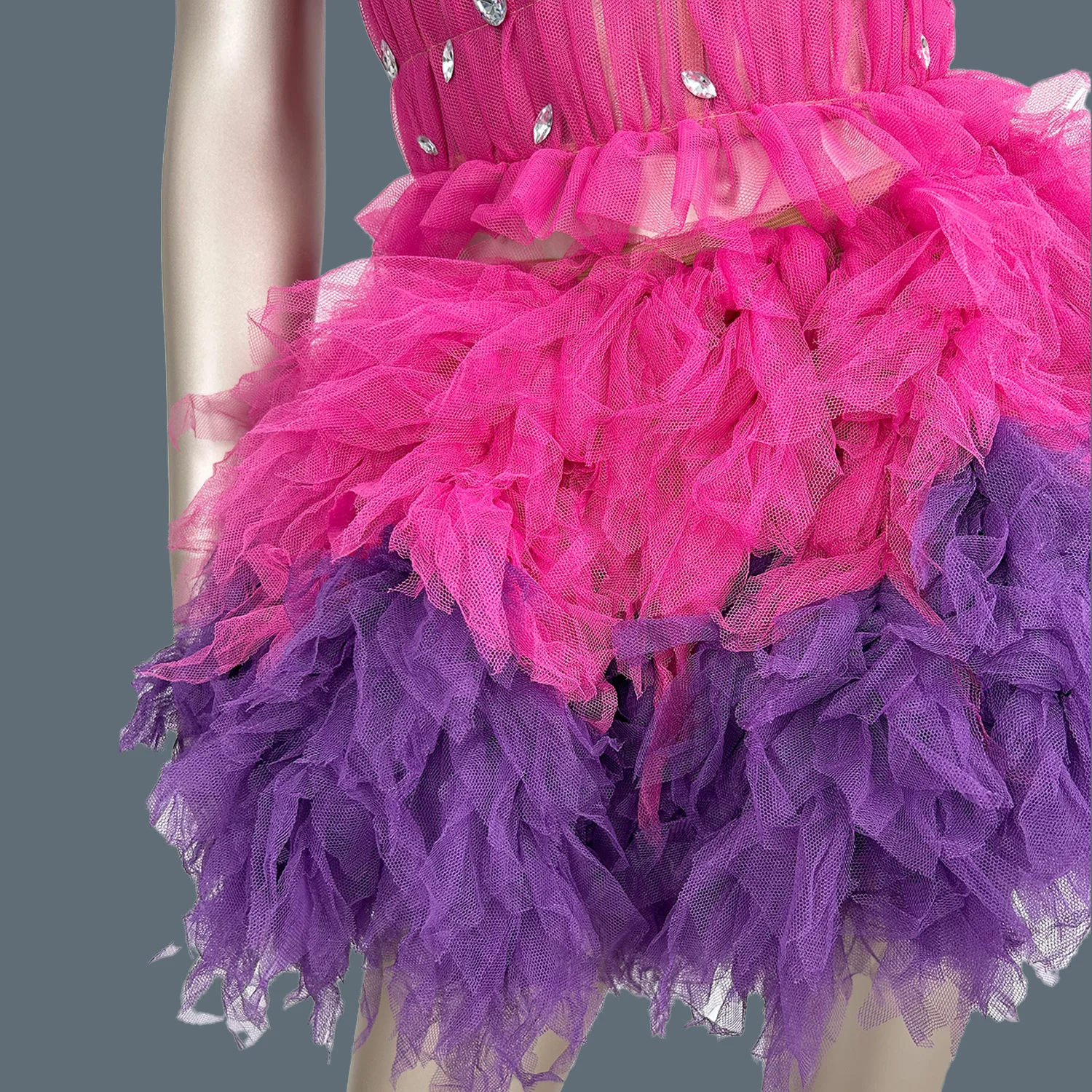 Women Sparkly Rhinestone Crop Tops Mini Skirt 2Pieces Set Strapless Short Dress Suit Sexy Stage Show Party Outfit Caomeiboubou