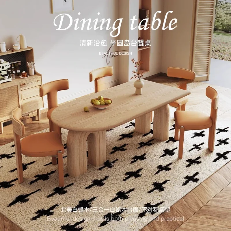 Solid wood dining table rectangular French log cream style small apartment household solid wood desktop modern simple
