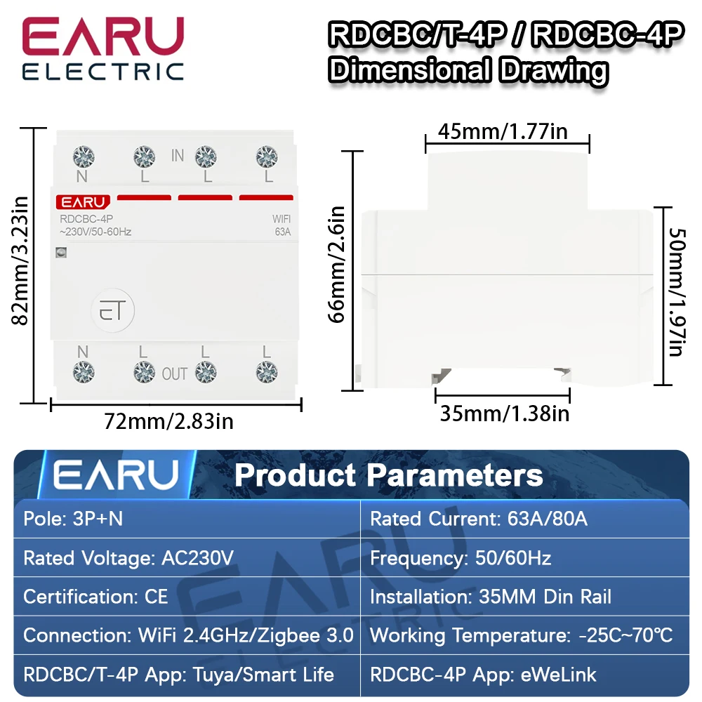 Picture 3: Tuya eWeLink WiFi ZigBee Smart Circuit Breaker MCB 3P+N Timer Relay Switch Voice Remote Control for Alexa Google Home Assistant