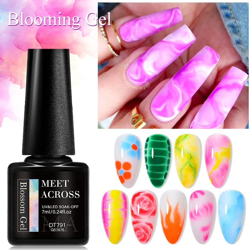 MEET ACROSS Blossoming Gel Nail Polish Nail Art Transparent Watercolor Smook Effect Soak Off UV Nail Art Painting Manicure