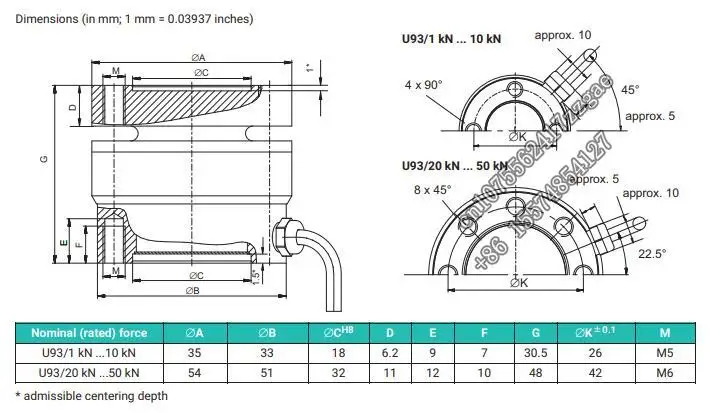 HBM U93 force transducer ranging from 1 kN to 50 kN